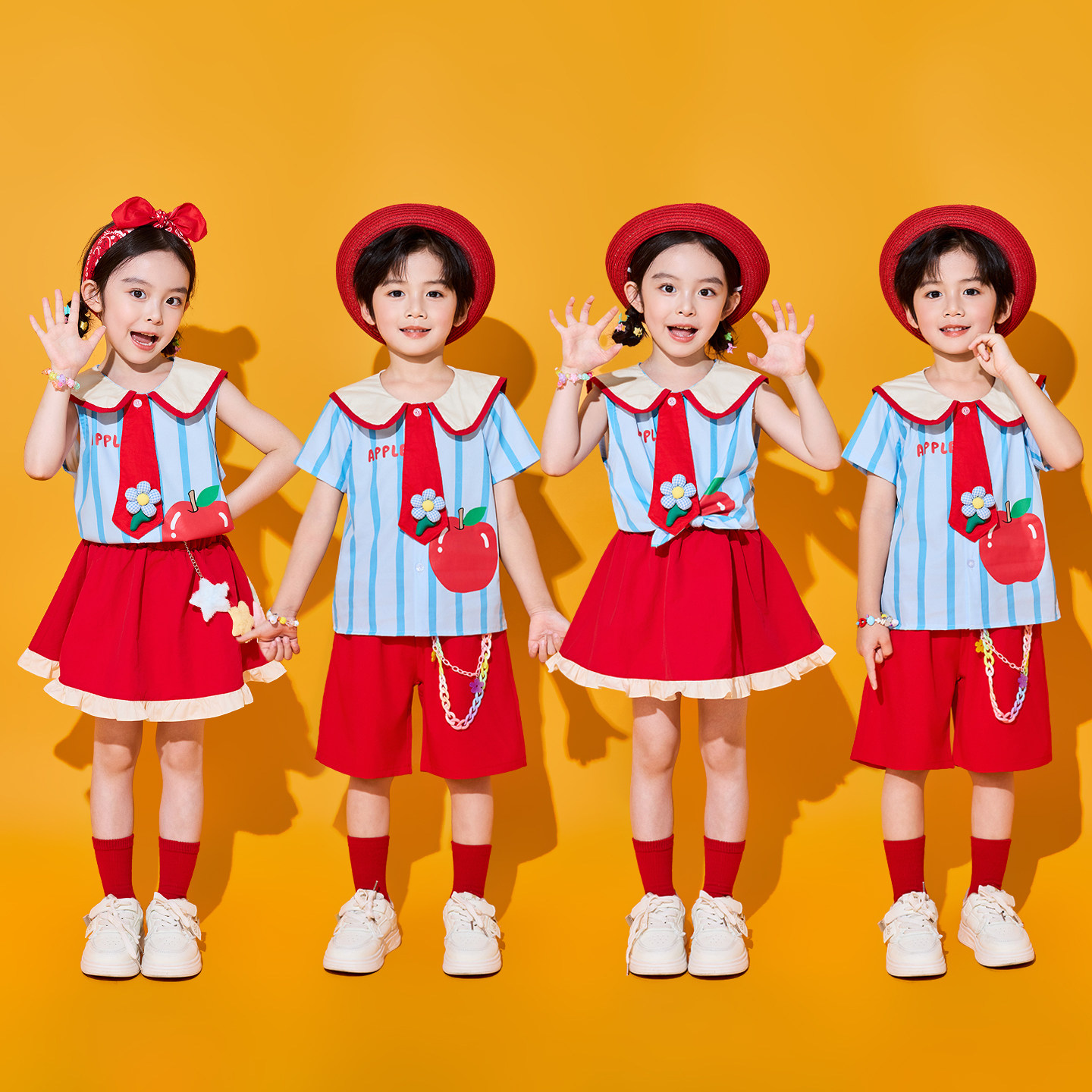 六一儿童啦啦队演出服海军领衬衫幼儿园合唱表演啦啦操毕业照班服