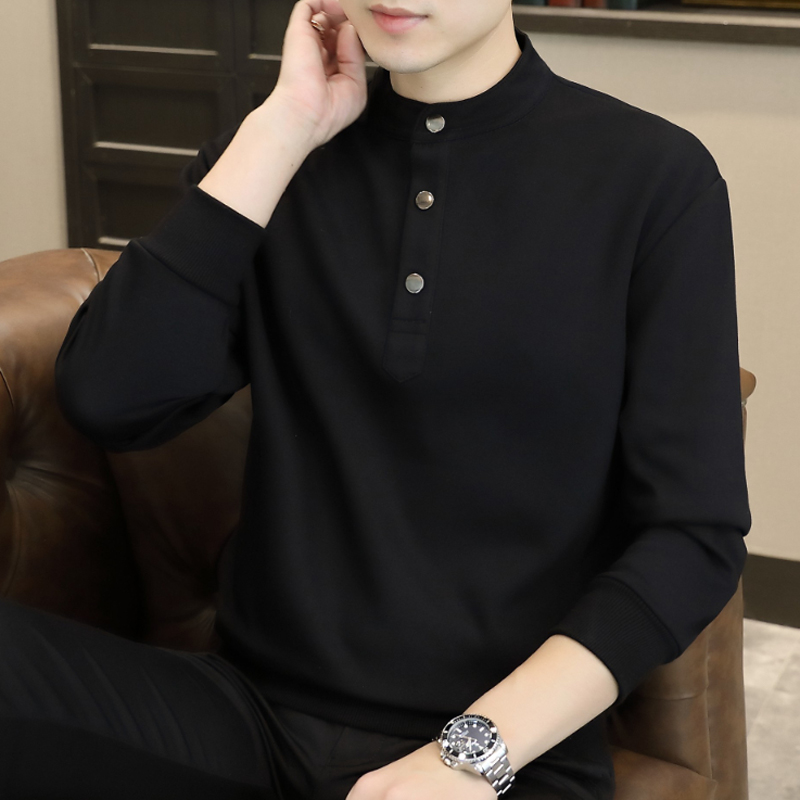 秋冬长袖t恤男士新款打底衫上衣潮流宽松纯色百搭休闲立领卫1117u