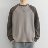 春季 双面德绒打底衫 男士 加厚保暖内搭上衣撞色拼接圆领0128w