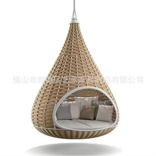 户外吊床鸟巢床度假庭院藤编躺床室外笼子藤鸟笼床露天泳池圆床