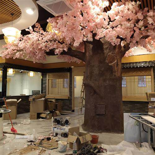 玻璃钢仿真桃花树假树大型樱花树水泥包柱子广场大厅绿植装饰道具