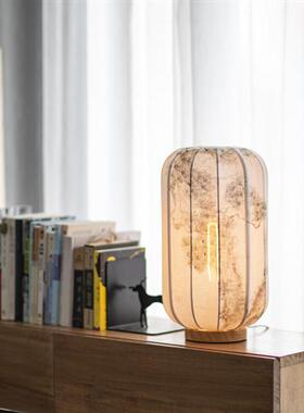 匠驰手工绘画艺术品松题材布艺卧室床头宫灯书房玄关装饰氛围台灯