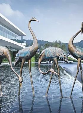 户外仿铜仙鹤售楼处玻璃钢雕塑公园林假山水池装饰酒店落地大摆件