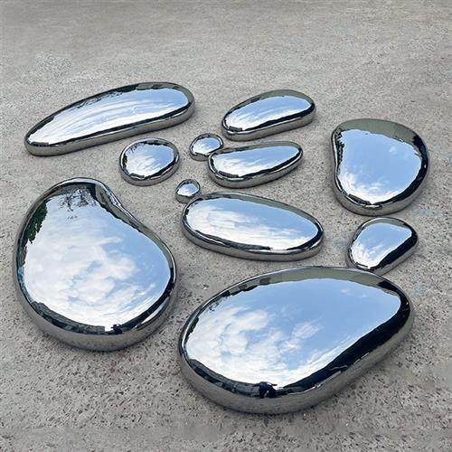 现货金属镜面不锈钢鹅卵石雕塑圆异形座椅高户外装饰落地水滴摆件