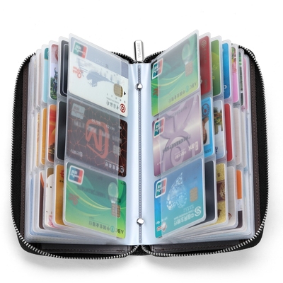 头层牛皮大容量拉链卡包60个卡位