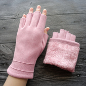 欧伊莱米秋冬男女仿羊毛加绒加厚露半指打字开车保暖触屏黑色手套