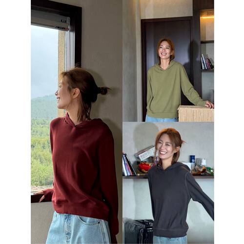 琴仔 秋冬保暖外缝线设计感连帽卫衣女休闲宽松百搭套头上衣D3632