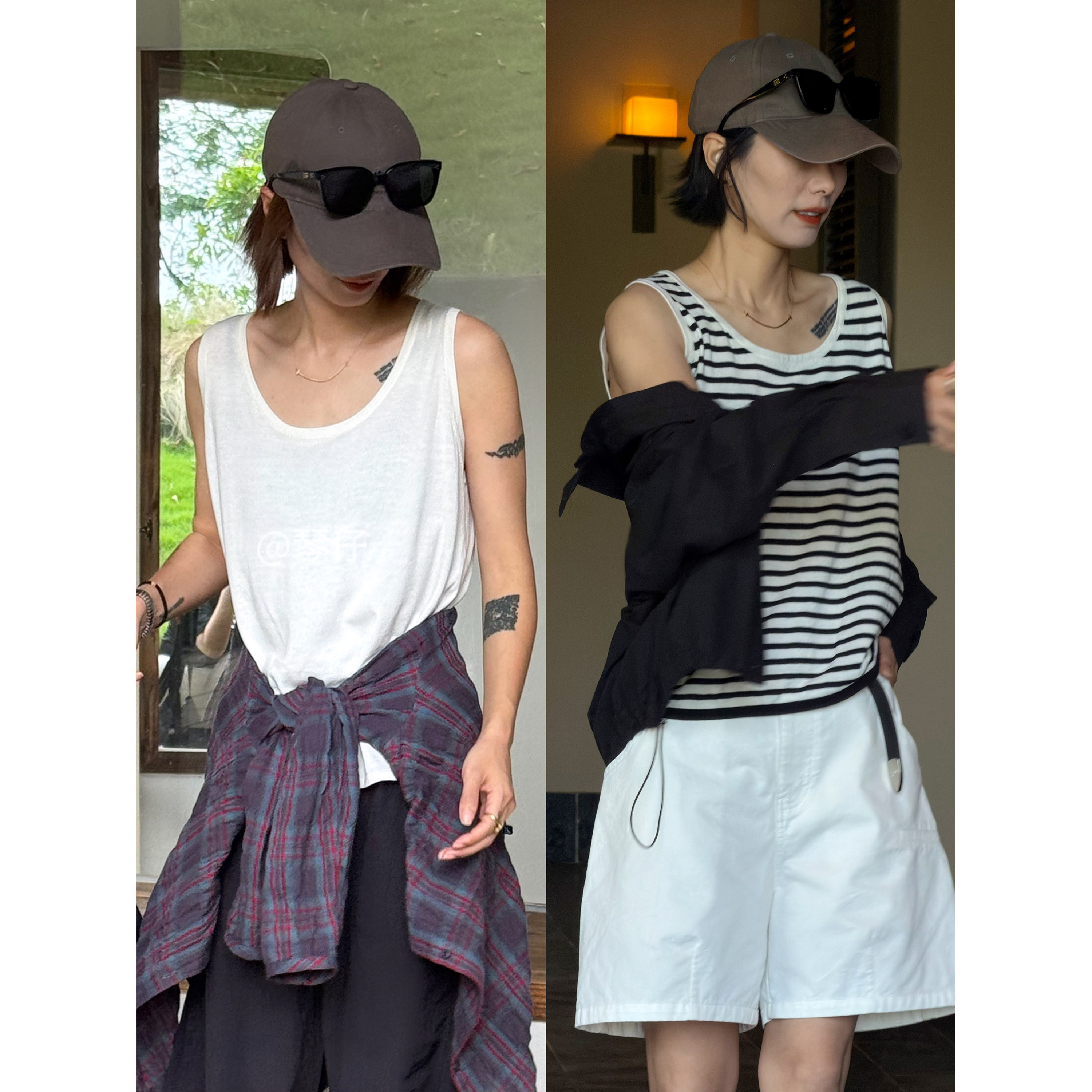 琴仔 薄款条纹针织背心女夏季宽松透气打底内搭无袖吊带上衣 D038图片