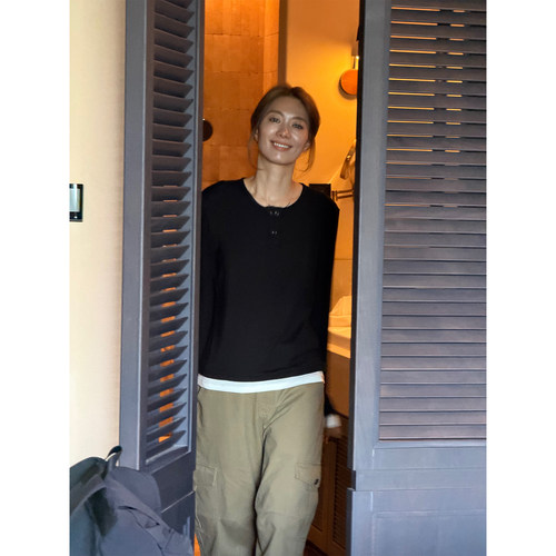 琴仔【瘦瘦T】秋冬显瘦假两件打底长袖T恤亨利领简约百搭上衣X209