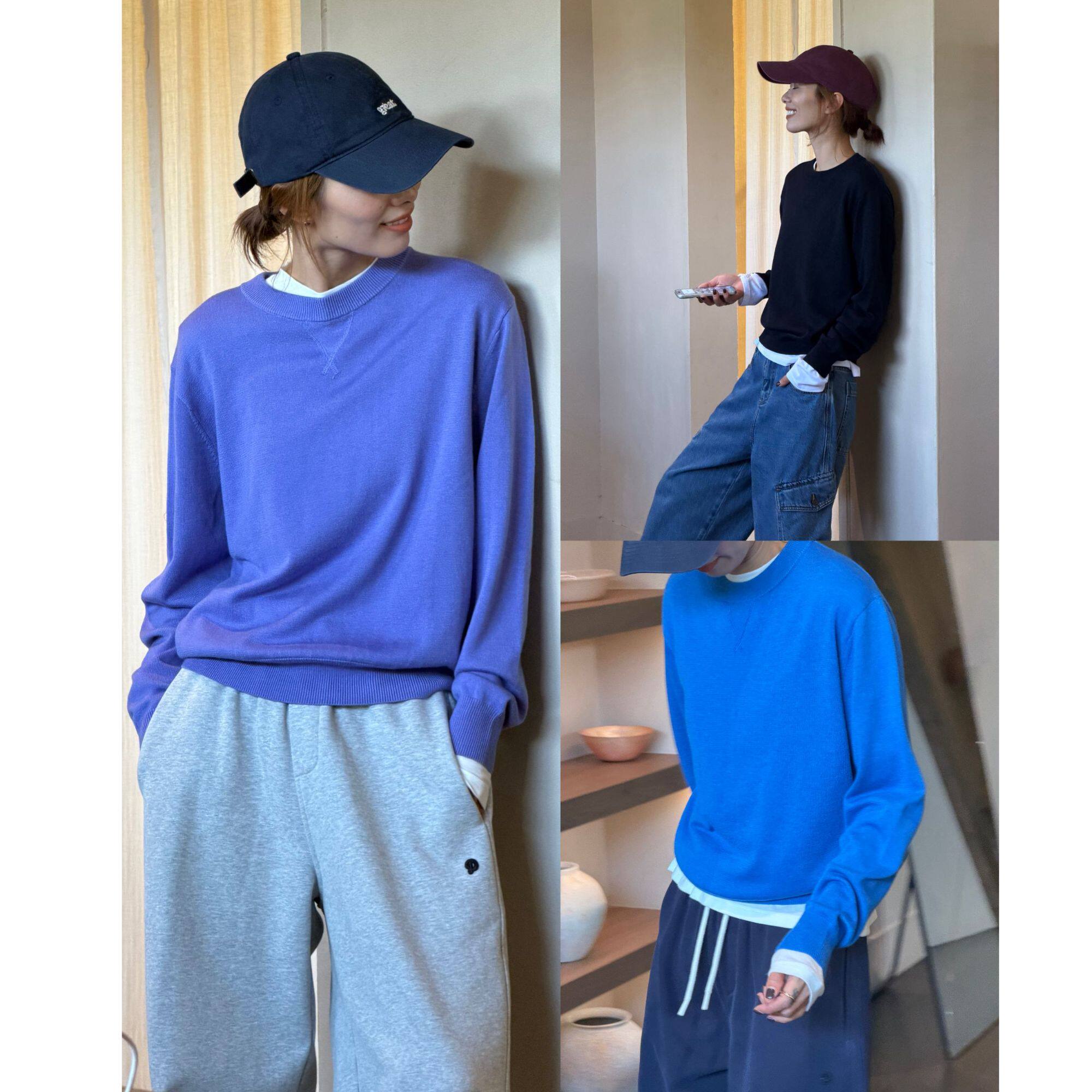 琴仔 【松弛】慵懒风休闲圆领毛衣女宽松套头叠穿内搭上衣D6069