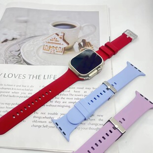 42/44/45/49mm苹果iwatch通用硅胶针扣表带适配华强北/儿童手表