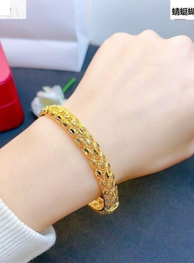 越南沙金手镯古法传承凤尾镂空手镯菱形花朵镯子黄铜镀金婚庆手环
