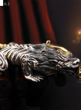 银貔貅吊坠男士潮人个性复古实心凶猛霸气银挂坠项链首饰品