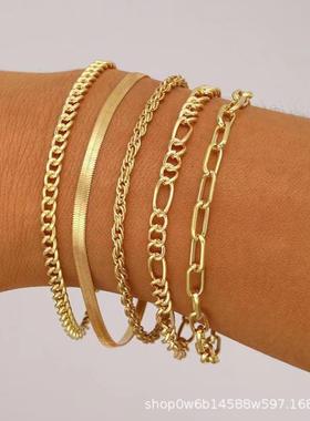 欧美 跨境波西米亚新款链条个性手链创意简约多层金属链套装5件套