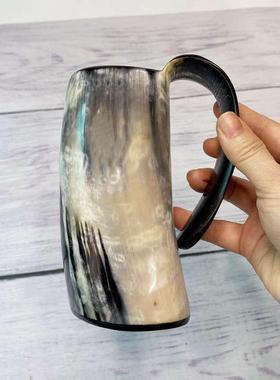 牛角水杯大啤酒杯角尖制品有柄大杯具带把手大容量杯牛角工艺品