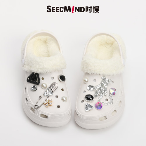 时慢加绒水钻松糕洞洞鞋不臭脚