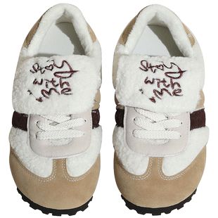 时慢毛绒德训鞋长舌丑萌泡芙鞋冬季外穿美拉德二棉鞋女休闲小白鞋