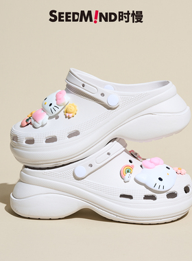 时慢coros洞洞鞋女款外穿34码凉鞋女夏拖鞋diy卡通厚底时尚黑色