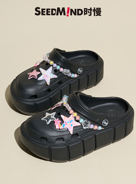 时慢coros洞洞鞋女款y2k甜酷粉厚底松糕黑色外穿凉鞋女夏拖鞋珍珠