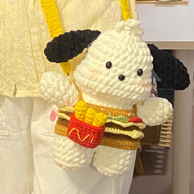 粗毛线钩针帕恰狗汉堡材料包编织diy材料包单肩斜挎包包送女友礼