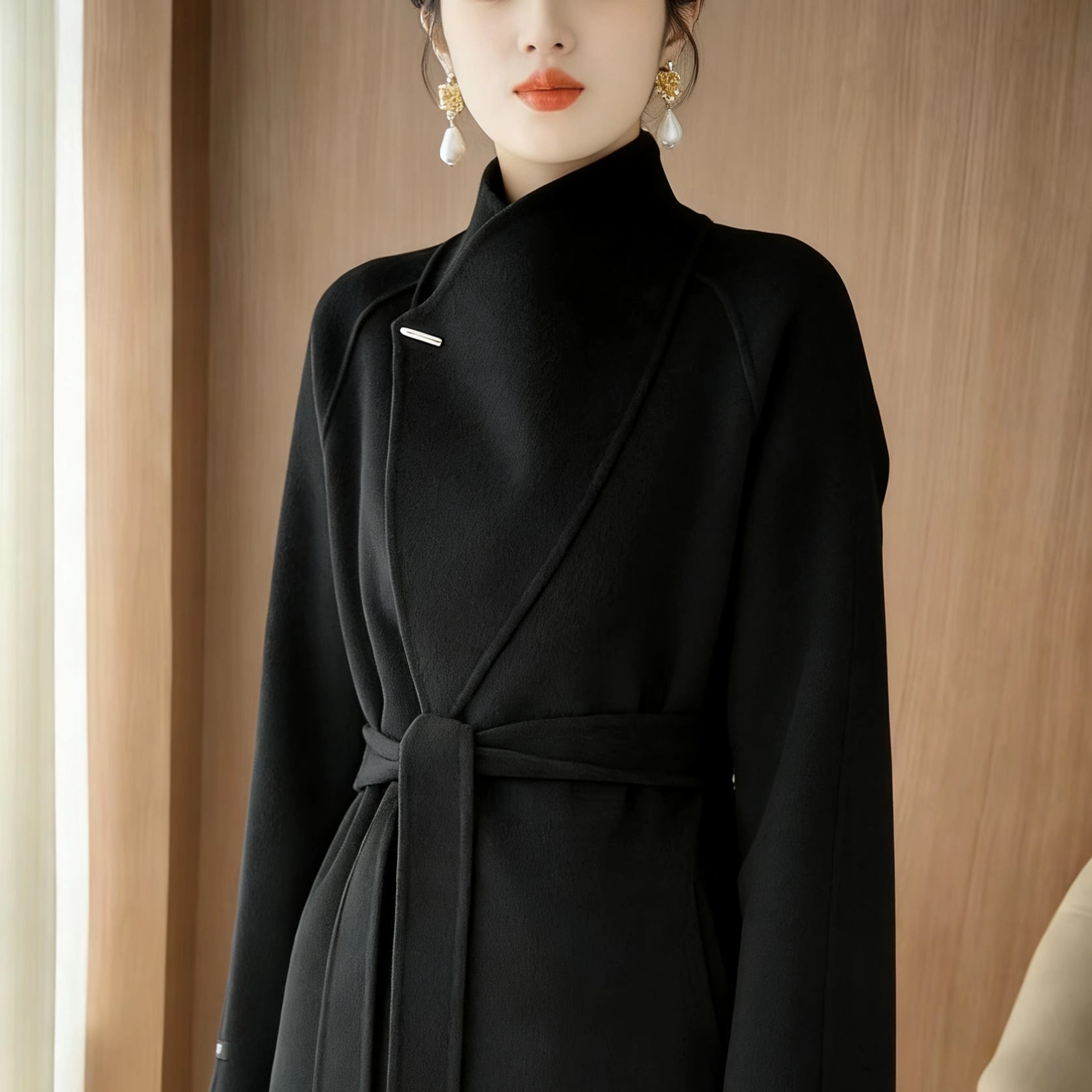 黑色双面羊绒大衣女2025冬新款图片