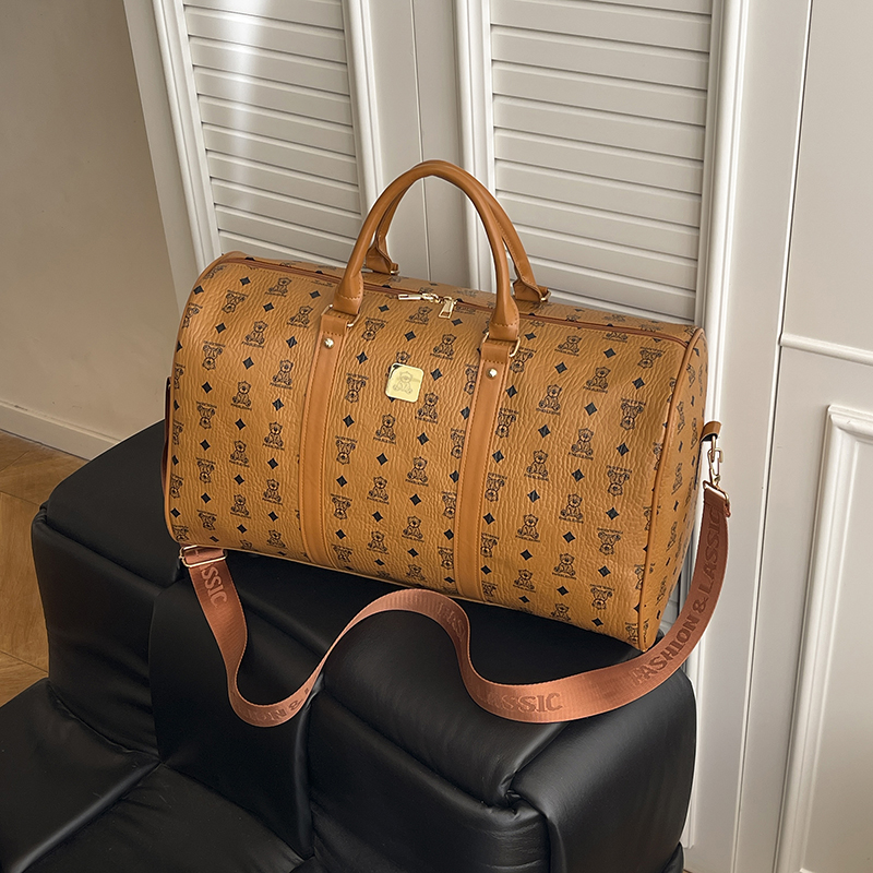 棕色印花大容量女旅行包