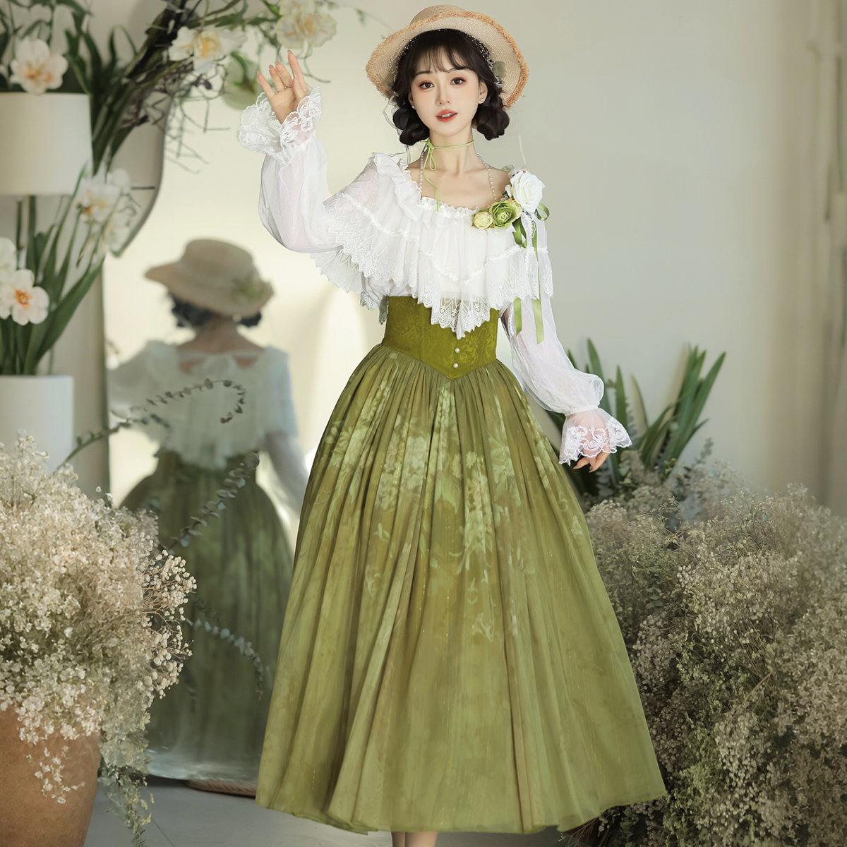 设计师的礼物原创青蔓露光汉服女中国风汉元素新中式上衣半裙套装