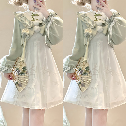 设计师的礼物原创竹溪源国风新中式日常秋季女汉元素连衣裙两件套