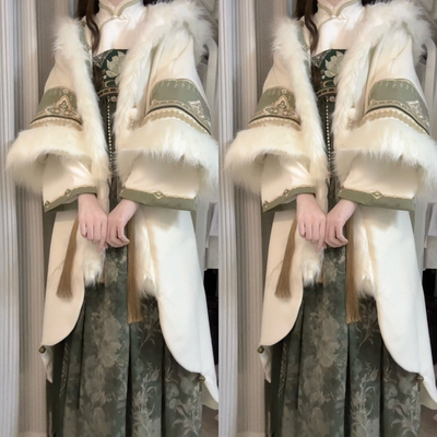 设计师的礼物原创巫山流岚新中式汉服套装汉元素毛呢外套冬装国风