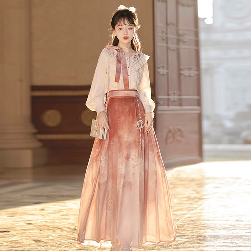 设计师的礼物原创一叶知秋汉服女中国风新中式汉元素上衣半裙套装