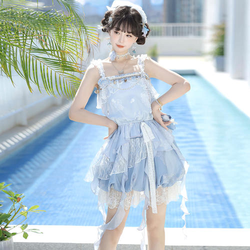 设计师的礼物原创岛风之屿中国风新中式汉元素女吊带花苞裙套装
