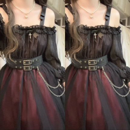 设计师的礼物原创蔷薇秘境Lolita女暗黑哥特风不规则新年op连衣裙