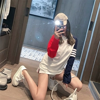 Осенняя футболка, хлопковый лонгслив, коллекция 2021, в британском стиле, круглый воротник, свободный крой