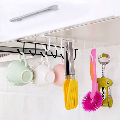 New Hot Fashion 6 Hooks Metal Under Shelf Mug Cup Cupboard K