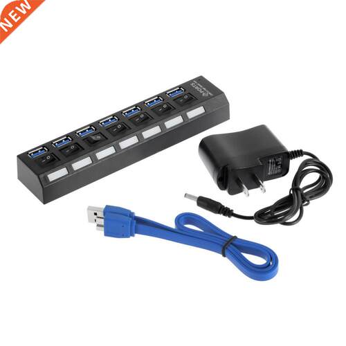 High Quality 1pcs 7Ports USB .0 Hub with On/Off Switch+EU/U