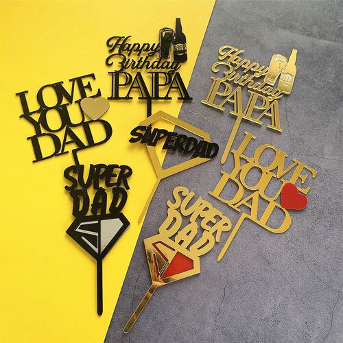 Cake Decoration Acrylic Heart Black Gold Happy Father`s Day