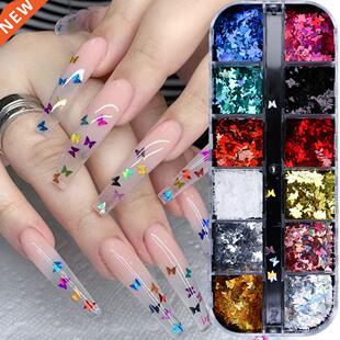 Sparkly Butterfly Paillette Sequi Slice Art Mirror Nail