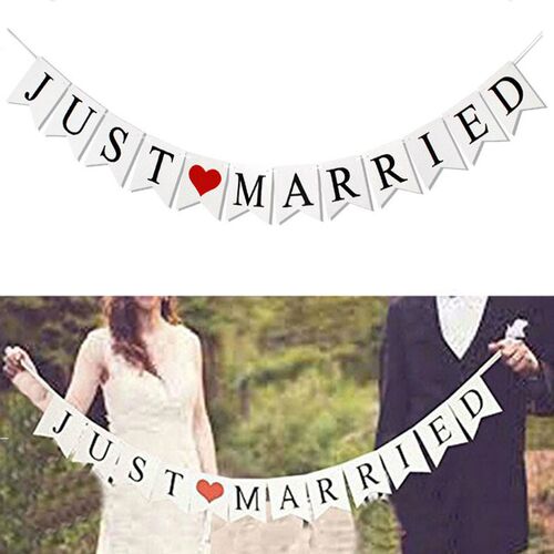 Just Married Banner Mr Mrs Rustic Garland Wedding Table Deco
