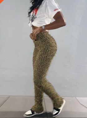 Women Pants Folds Leopard Herfst Undefined High Set Sheath