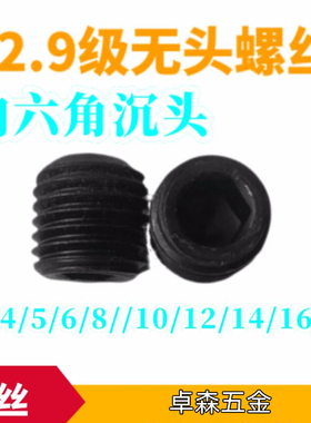12.9级精定螺丝无头螺丝螺钉骑逢螺钉螺栓M5*5M6M8M10M12M20*20mm