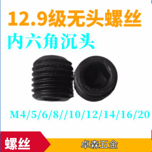 12.9级精定螺丝无头螺丝螺钉骑逢螺钉螺栓M5*5M6M8M10M12M20*20mm