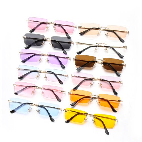 Fashion Rectangle Rimless Sunglasses Luxury Design Women Uni