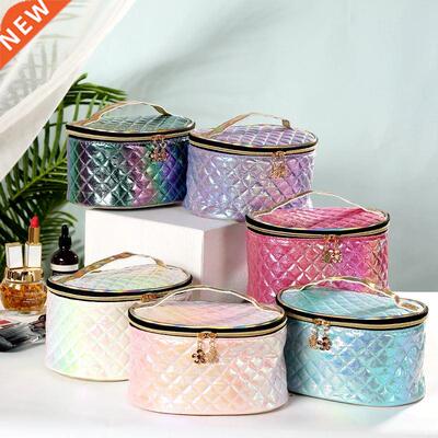 New pu women cosmetic bag Travel personality laser plaid sto
