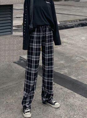 Plaid pants women's summer 2021 new high-waisted loo