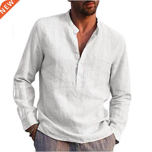 100% Cotton Linen Hot Sale Men's Long-Sleeved Shirts Sum