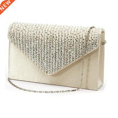 Ladies Lar Evening Satin Bridal Diamante Luxury Clutch Ba