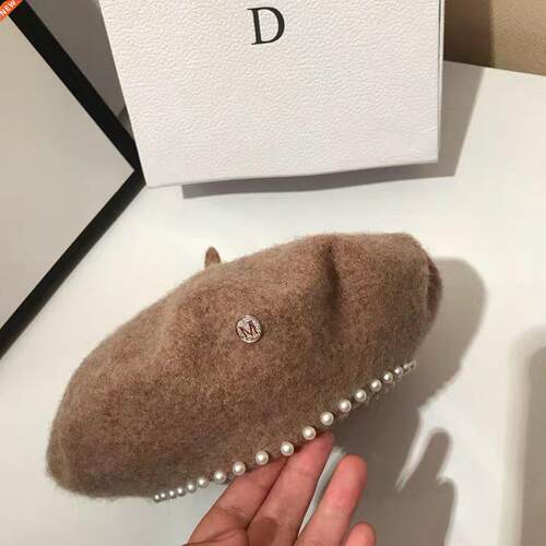 New Autumn Winter Pearl Wool Lady Beret Cap Women Leisure Pa