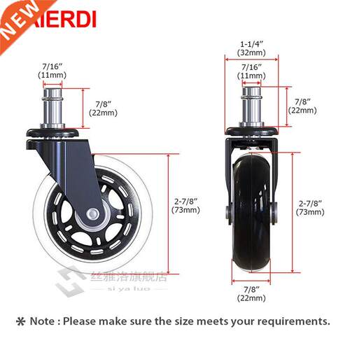 5PCS Swivel Rubber Caster Wheels  Inch Office Chair Caster