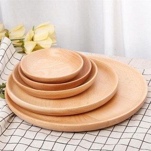 Round Plate Snack Plate Wooden Cake Fruits Dish Solid Wood S