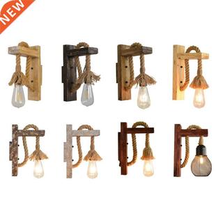 E27 American Style Pastoral Hemp Rope Vintage Wooden Wall La